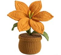 Handmade Crochet Flowers Pot Featuring Lily Bouquet Pattern for Decorative Table Centerpiece Milk Cotton Build (Orange)