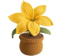 Handmade Crochet Flowers Pot Featuring Lily Bouquet Pattern for Decorative Table Centerpiece Milk Cotton Build (Yellow)