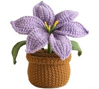 Handmade Crochet Flowers Pot Featuring Lily Bouquet Pattern for Decorative Table Centerpiece Milk Cotton Build (Purple)