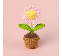 Handmade Crochet Flowers, Small Potted Plants, Knitted Desk Decorations for Home Office Decor, 4 Inch Pink Artificial Flower