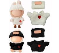 Handmade Crochet for Labubu Doll Clothes 4-Piece Set, 17cm/15cm Outfits with Hat & Sweater - Designer Accessories for La Bubu & 15cm Dolls (Style 1)