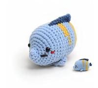 Handmade Crochet Funny Fish Doll, Emotional Comfort Gift Support Crochet with Positive Card Birthday Graduation Gifts for Women Friends Decor for Home Party Office Desk, Care Package, Anxiety Relief