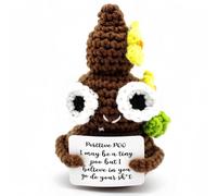 Handmade Crochet Funny Poo Doll, Emotional Comfort Gift Support Crochet with Positive Card Birthday Graduation Gifts for Women Friends Decor for Home Party Office Desk, Care Package, Anxiety Relief