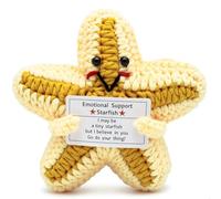 Handmade Crochet Funny Star Doll, Emotional Comfort Gift Support Crochet with Positive Card Birthday Graduation Gifts for Women Friends Decor for Home Party Office Desk, Care Package, Anxiety Relief