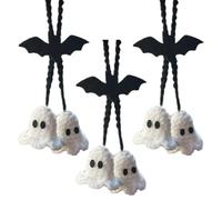 Handmade Crochet Ghost Car Charm, Halloween Ghosts Hanging Ornaments,Swinging Ghosts Charm Car Rear View Mirror Charm Ornaments Cute Car Pendant Interior Decor