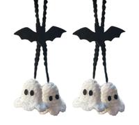Handmade Crochet Ghost Car Charm, Halloween Ghosts Hanging Ornaments,Swinging Ghosts Charm Car Rear View Mirror Charm Ornaments Cute Car Pendant Interior Decor