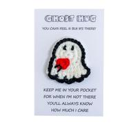 Handmade Crochet - Halloween Positive Ghost with Card,Halloween Ghost Pocket Pocket Charm,Inspirational Hug,Thinking You