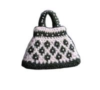 Handmade Crochet Handbag, Green and White, Pearl Bead Accents, Floral Pattern, Boho Style Tote Bag