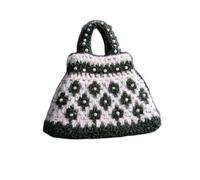 Handmade Crochet Handbag, Green and White, Pearl Bead Embellishments, Floral Pattern, Knit Tote Bag