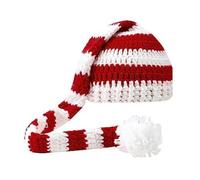 Handmade Crochet Hat Christmas Striped Woolen Ball Knitted Cap for Warmth Christmas Themed Holiday Party Bonnet Close Knit Stitching Hat