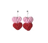 Handmade Crochet Heart Earrings - Double Heart Modern Earrings in Pink & Red, Lightweight Romantic Jewelry for Women, Eco-Friendly Valentine’s Day Gift, Boho Style, Perfect for Parties & Casual Wear