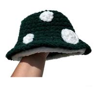 Handmade Crochet Mushroom Bucket Hat for Women, Warm Wool Knit Cap with Cute Dot Pattern, Breathable Fishing Sun Hat for Daily Spring Summer Autumn Winter Wear(Dark Green)