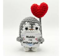 Handmade Crochet Penguin Gift - Cute Present for Mum, Him or Her, Boyfriend, Girlfriend - I Love You Anniversary, Mothers Day or Birthday Gift, Pocket Hug for Friends, Crochet Animal with Messages