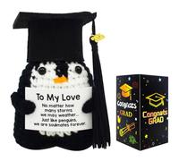 Handmade Crochet Penguin Gift, Mini Funny Positive Penguin Inspirational Positive Crochet Animals, with Doctoral Hat Toy, Women Kids Students Exams for Birthday Gifts Home Office Party Decorations
