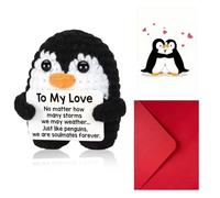 Handmade Crochet Penguin Gift With Greeting Card, Mini Positive Penguin,Inspirational Positive Crochet Animals With Motivational Card Handmade Emotional Support Gift For Him Or Her