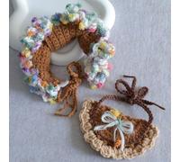 Handmade Crochet Pet Collar & Headband Set | Cute Flower Wool Accessories for Cats/Dogs | Adjustable, Hypoallergenic Photo Prop for Small Pets (Floral Set, S)