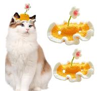 Handmade Crochet Pet Hat, Yellow Flower Design, Knitted Cat Costume Headwear, Small to Medium, 2 Pack
