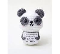 Handmade Crochet Positivity Companions with Wooden Display Base - Motivational Gifts for Birthday, Christmas, Mother’s Day & Work Friends (Grey Panda)
