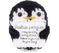Handmade Crochet Positivity Companions with Wooden Display Base - Motivational Gifts for Birthday, Christmas, Mother’s Day & Work Friends (Black Penguin)