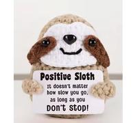 Handmade Crochet Positivity Companions with Wooden Display Base - Motivational Gifts for Birthday, Christmas, Mother’s Day & Work Friends (Positive Sloth)