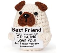 Handmade Crochet Puppy Gift with Motivational Card, Mini Positive & Cute Dog for Him/Her - Perfect for Friend, Mum, Dad, Teacher - Birthday, Mother’s Day, Christmas & Wedding Stocking Filler (Friend)