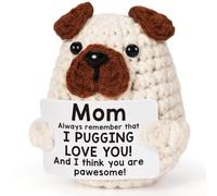 Handmade Crochet Puppy Gift with Motivational Card, Mini Positive & Cute Dog for Him/Her - Perfect for Friend, Mum, Dad, Teacher - Birthday, Mother’s Day, Christmas & Wedding Stocking Filler (Mom)