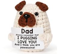 Handmade Crochet Puppy Gift with Motivational Card, Mini Positive & Cute Dog for Him/Her - Perfect for Friend, Mum, Dad, Teacher - Birthday, Mother’s Day, Christmas & Wedding Stocking Filler (Dad)