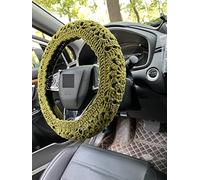 Handmade Crochet Sunflower Car Steering Wheel Covers Universal 14-15 inch for Women and Men,Mustard Greens (Steering Wheel Covers)