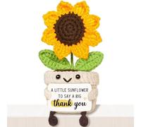 Handmade Crochet Sunflower Doll with Inspirational Card - Emotional Support Desk Decor Plant, Positive Thank You Gift for Teachers Coworker Friends Women, Cheer Up Goodbye Farewell Present (Style A)