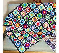 Handmade Crochet Throw Blanket Granny Blanket Sweater Style, Crochet Quilt, Multicolor Boho Travel Accent Decor Throw for Sofa Comforter Couch Bed Recliner Living Room Bedroom Decor 47" x31" (Black)