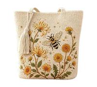 Handmade Crochet Tote Bag Floral Bee Embroidered Crochet Pouch