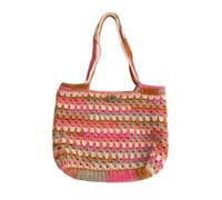 Handmade Crochet Tote Bag, Multicolor Striped, Granny Square Pattern, Shoulder Bag