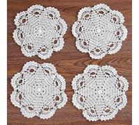 Handmade Crocheted Cotton Placemats, Lace Placemats, Coasters, 20cm, 4pcs (White), 2024