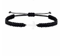Handmade Cross Braided Protection Bracelet Stainless Steel Charm Red Black String Nylon Rope Lucky Adjustable Strand Bracelets for Women Men Unisex Christian Festival Party Religious Jewelry Gifts, M