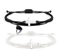 Handmade Cross Colorful Adjustable Braided String Bracelet Friendship Couple Tiny Sideways Cross Rope Bangle Lucky Protection Jewerly for Women Men Teens, One Size, Metal, cotton
