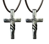 Handmade Cross Necklace for Men, Retro Leather Cord Necklaces, Christian Necklace Jewelry, Steel Classic Twisted Inverted Cross Pendant Necklace (2Pcs)