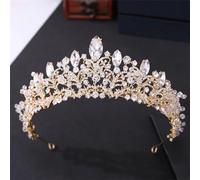 Handmade Crystal Beads Heart Bridal Tiaras Crown Rhinestone Prom Pageant Diadem Headband Wedding Hair Accessories Gold Color