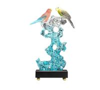 Handmade Crystal Bird Statues - Two Abstract Birds on Taihu Stone, Modern Decorative Resin Figurines for Home, Unique Table Ornaments, Yellow Accent Art