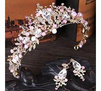 Handmade Crystal Crown Headband, Wedding, Bride, Bridesmaid, Prom, Beauty Headwear, Queen Headwear, Ladies Royal Wedding Hair Accessories (Pink)