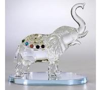 Handmade Crystal Elephant Figurine with Trunk Up, Glass Animal Statue, 16cm