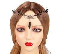 Handmade Crystal Headband Girl Witch Headwear Crystal Moon Charm For Masquerades Halloween Witch Party Adjustable Flower Crown