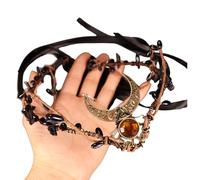 Handmade Crystal Headband Girl Witch Headwear Crystal Moon Charm For Masquerades Halloween Witch Party Adjustable Flower Crown