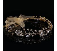 Handmade Crystal Headband Women Hair Accessories Forehead Accessories Ribbon Wedding Bridal Hair Accessories (Gold 1pc (1Pack))