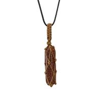 Handmade Crystal Point Pendant Necklace Hand-Woven Rope Cage for Stone,Gold Sand Stone Hexagonal Crystal Pendant Necklace Gemstone Jewelry for Women Men