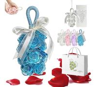 Handmade Crystal Rose Scented Soap Bouquet, Crystal Rose Soap on a Rope, Personalized Original Handmade Crystals Roses Soaps Gentle Cleaning for Washing Hands and Fresh Air (Blue)