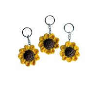 Handmade Custom 5 cm Diameter set of 3 artificial flower sunflower Car House Office key chain Stylish Minimalist Key holder,fob Eco-friendly crochet gift christmas gifts hand knitted bag charms
