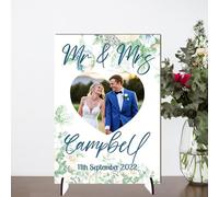 Handmade Custom Plaque - Mr & Mrs Wedding Sign - A5/A4 Sizes - Personalised with Photo and Date (Mdf Wood Indoor Use Only, A5 21cm x 15cm)