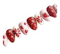 Handmade Cute Fake Nails 3D Strawberry Decor 10PCS Red False Nails Press On Long Almond Round Summer Fresh Style Finished Detachable Manicure Summer Luxury(L)