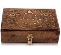 Handmade Decorative Wooden Jewellery Keepsake Box With Free Lock & Key Jewellery Organizer Treasure Chest Trinket Holder Lock Box Watch 20.32 x 12.7 cms Great Birthday Gift Ideas