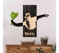 Handmade Decorative Wooden Wall Accessory, 69 x 58 x 3 cm, 100% Wood, Moss & Metal, Unique Black, Walnut & Green Design for Stylish Home Decor